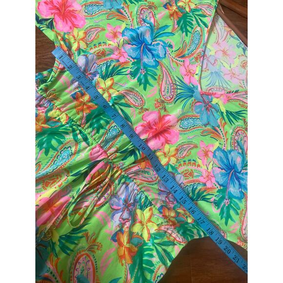 LULI FAMA Hibiscus Dream Cabana Mini Dress Cover Up Kimono SEXY M L Green - Picture 6 of 8